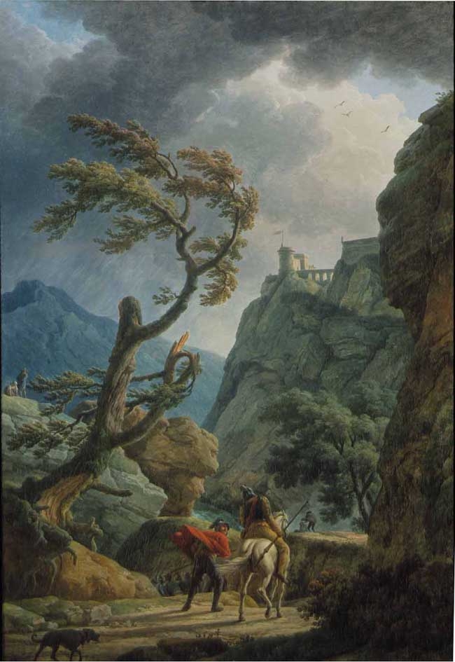Soldiers in a Mountain Gorge, with a Storm