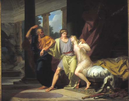 Socrates snatching Aciabiades from the arms of Aspasiu