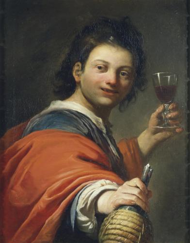 A Boy Holding a Bottle and a Glass of Wine