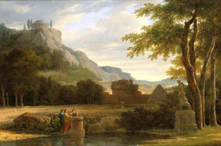 Classical Greek Landscape with Girls Sacrificing their Hair to Diana on the Bank of a River