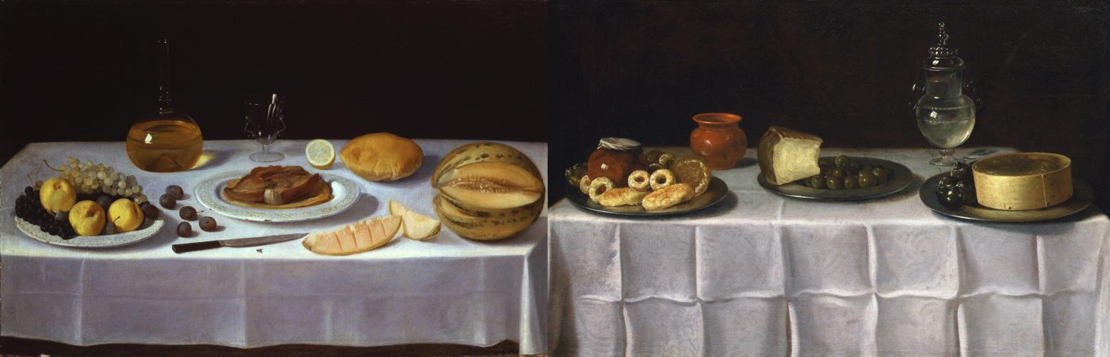 Meal on a Table: Talavera Plates of Fruit and Meat (pair)