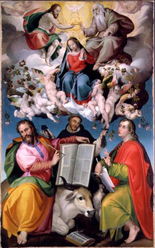 The Coronation of the Virgin with Saints Luke, Dominic, and John the Evangelist