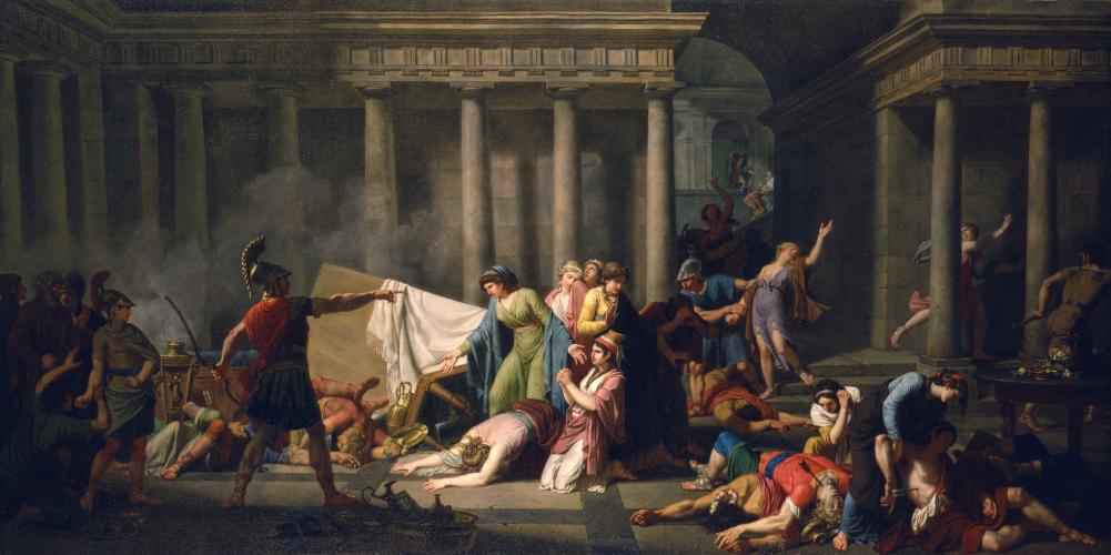 Ulysses Returning to his Palace after Slaying the Lovers of Penelope,  Ordering the Women to Remove their Bodies